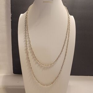 Silvertone and Champagne Acrylic Bead Necklace Ultra Long